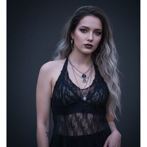 Black Floral Lace Halter Top Sheer Backless Gothic Grunge Festival Tank
